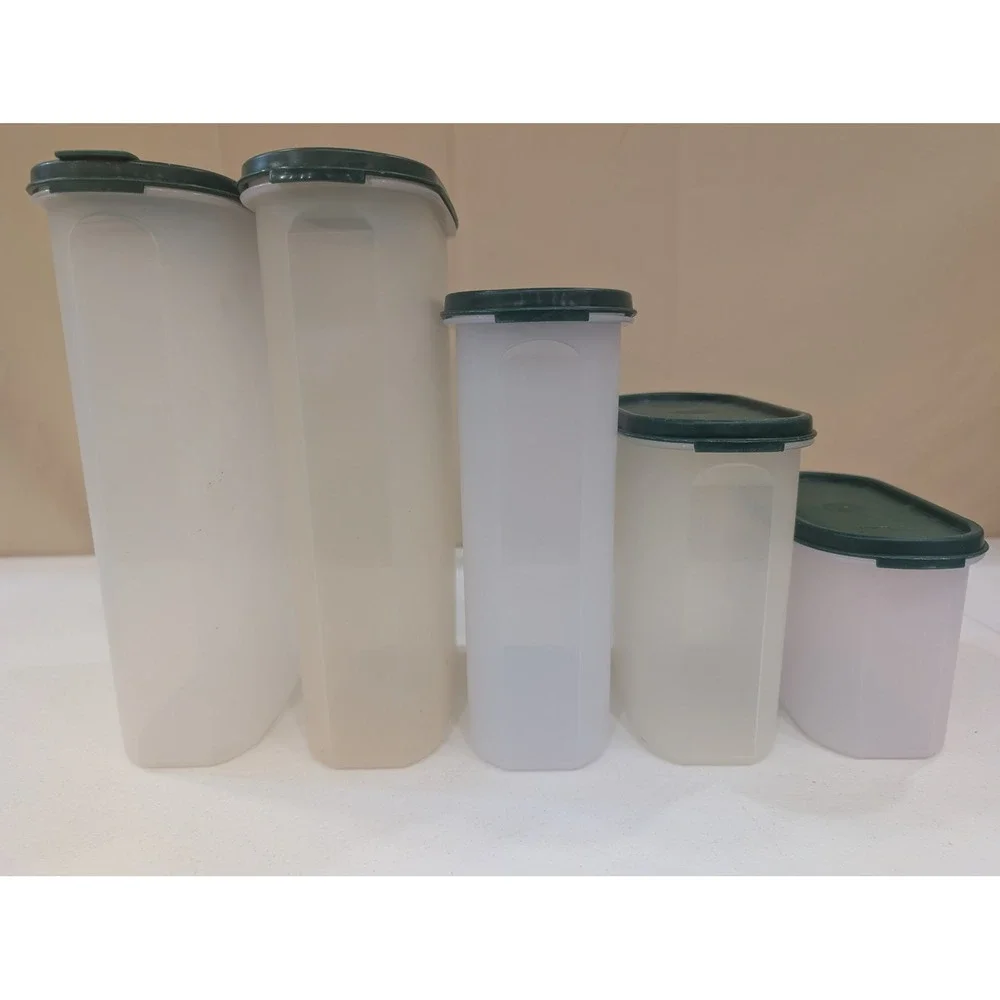 Tupperware Modular Mates Oval Storage Containers Set 5 Pieces Green Lids Vintage - Picture 1 of 8